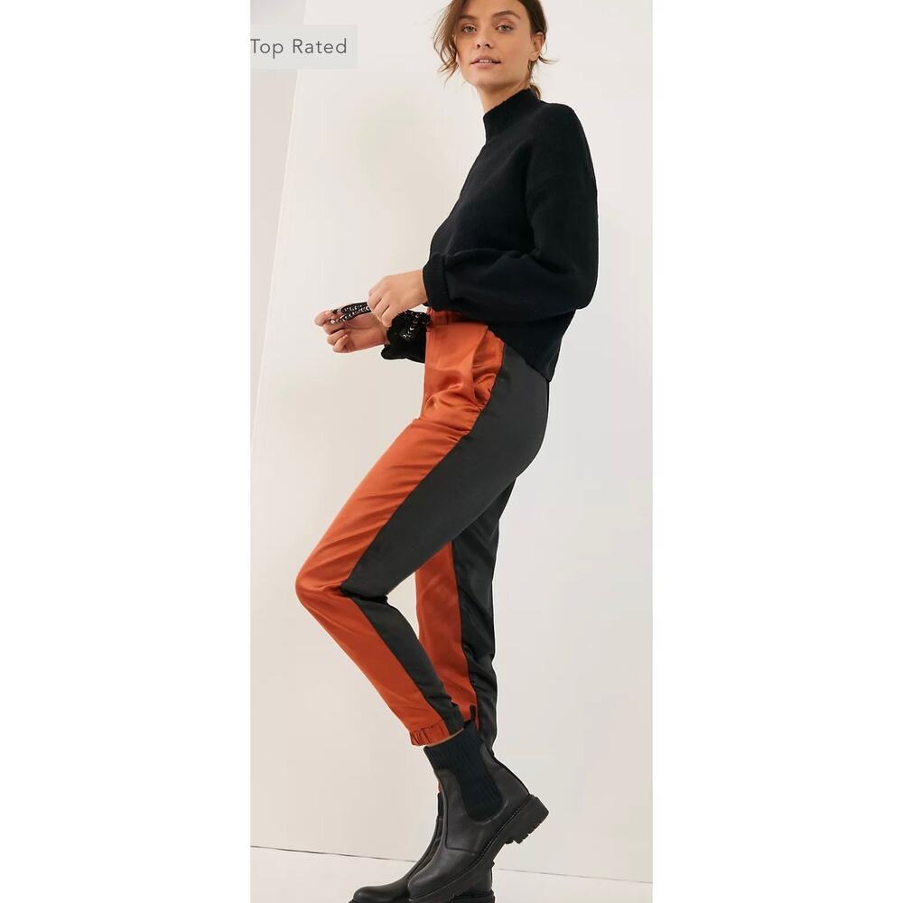 Anthropologie Eva Franco Leeza Two-Tone Satin Joggers, NWT, size small, orange